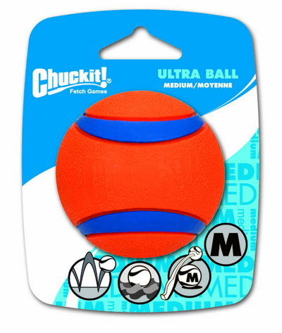 Играчка гумена топка за кучиња Chuckit Ultra Ball, големина Medium 2.5\", портокалова со сина
