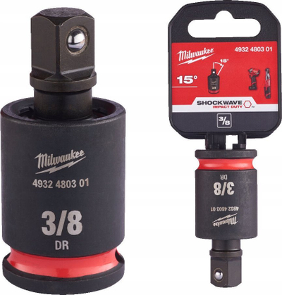 Adapter goditës Milwaukee Shockwave, 3/8" në 3/8", me kënd 15°, i zi