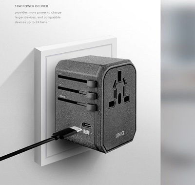 Karikues muri Uniq UNIQ137, 2x USB A, 1x USB C, 3A, gri