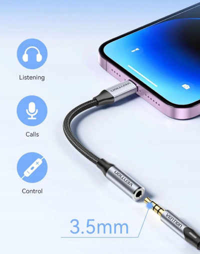 Adapter audio Vention, Lightning në 3.5mm, 0.1m, i bardhë