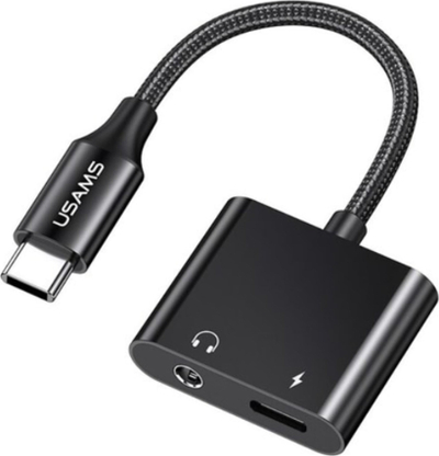 Adapter audio USAMS AU15, Type C në 3.5mm, PD 60W, i zi