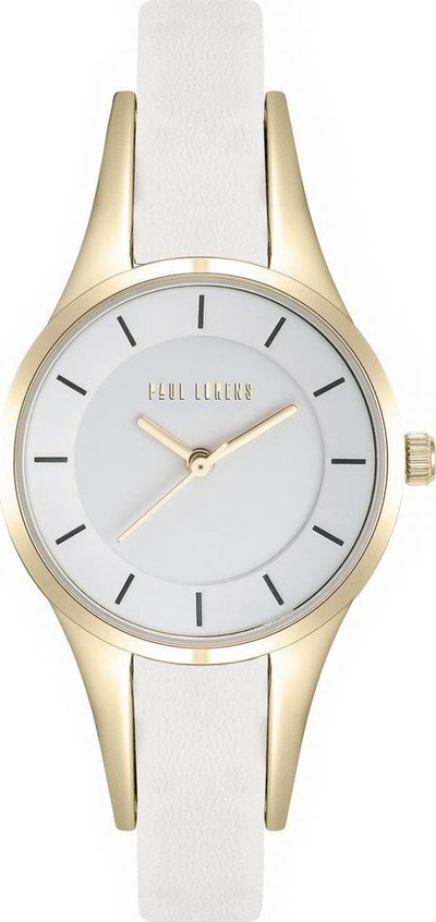 Ora dames Paul Lorens Quartz Classic, 30mm, rrip i bardhë, kasë ari
