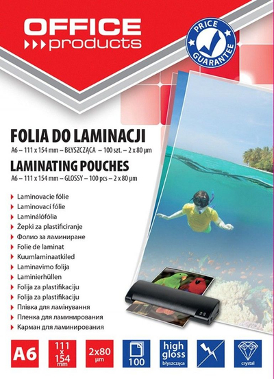 Folje laminimi Office Products, A6, 2x80 mikron, 100 copë, transparente