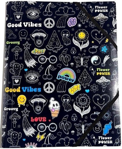 Dosje plastike Fresh Good Vibes, A4+, me goma elastike, me figura shumëngjyrëshe
