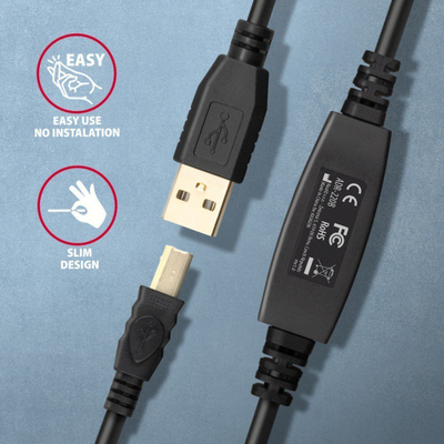 Kabllo USB Axagon ADR-220B, USB A në USB B, 20 m, e zezë