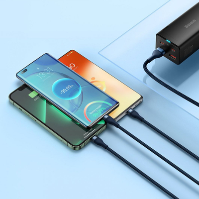 Kabllo karikimi Baseus Flash Series II BSU3888, USB-A në USB-C microUSB Lightning, 1.2 m, blu