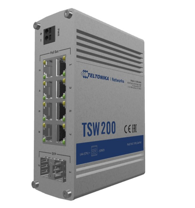 Switch industrial Teltonika TSW200, 8 porta Gigabit PoE, 2 porta SFP, korpus alumini