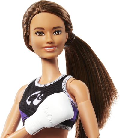 Kukull Barbie Made to Move Boxer brunete, artikulim i plotë, doreza boksi, shumëngjyrëshe