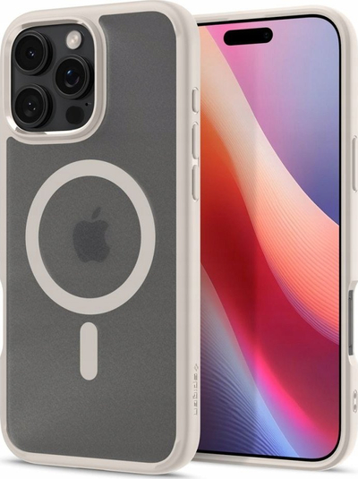 Mbulesë telefoni Spigen Ultra Hybrid MagSafe për iPhone 16 Pro, efekt Frost, Natural Titanium