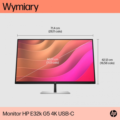 Monitor HP E32k G5 (6N4D6AA#ABB), 31.5", 4K UHD, i zi/argjendtë