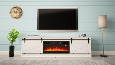 Kabinet TV me oxhak elektrik GRANERO, 200x56.7x35 cm, e bardhë me shkëlqim