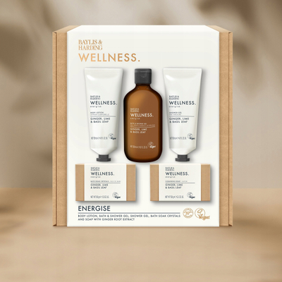 Set dhurate banjo Baylis &amp; Harding Wellness Energise, xhenxhefil, lime edhe borzilok, 300ml