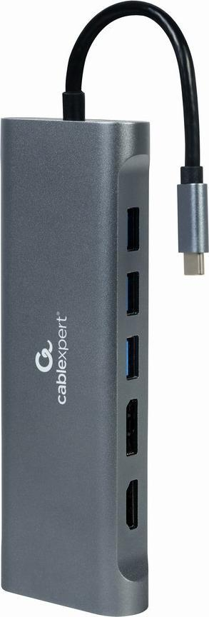 Dock USB C Gembird A CM COMBO8 01, 8 me 1, USB 3.2, gri metalik