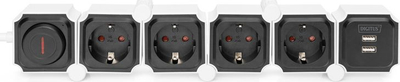 Prizë zgjatuese Digitus DA-70620, 4 dalje, 2x USB, 1.6 m, bardh e zi