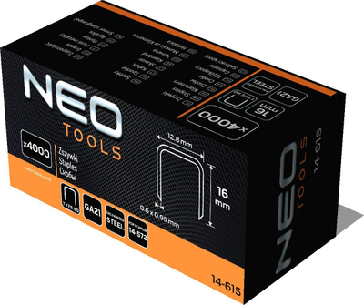 Kapëse galvanizu NEO 14-615, 16mm GA21 Type 80, për stapler me ajër