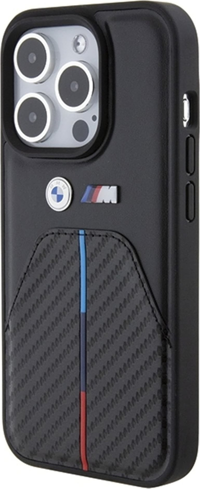 Kapotë telefoni BMW Stamped Tricolour Stripe për iPhone 15 Pro 6.1", mbrojtëse, e zezë