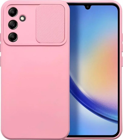 Futrollë telefoni Slide për Samsung Galaxy A34 5G, TPU, mbrojtëse me kapak kamere, rozë e çelët