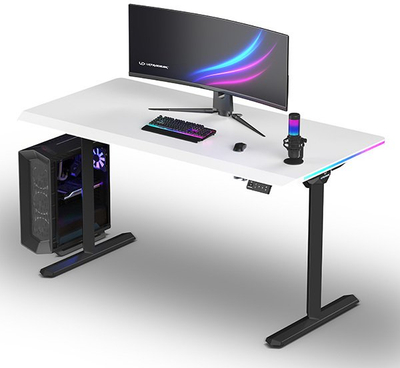 Tavolinë gaming ULTRADESK QUEST, 140x70cm, lartësi që e çon vetë 72-120cm, e bardhë e zezë