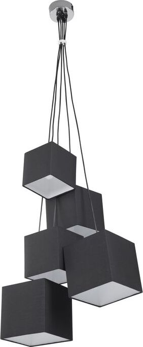Lampë varëse Beliani Mesta Black, me 5 abazhurë katrorë, metal e tekstil, e zezë