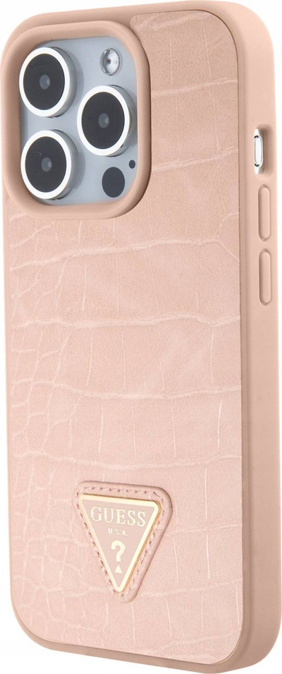 Mbulesë telefoni Guess Croco Triangle GUHCP15LPCRTHCP, për iPhone 15 Pro 6.1", hardcase TPU, rozë