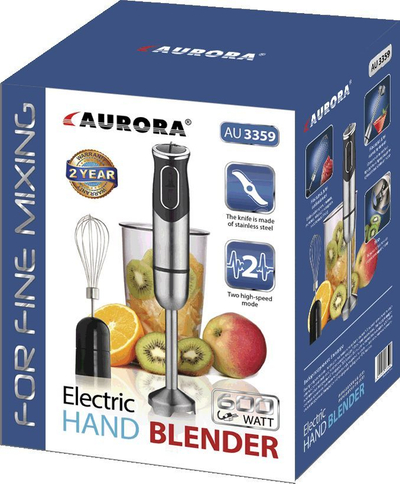 Blender dore Aurora, 600W, 2 shpejtësi, inox i zi