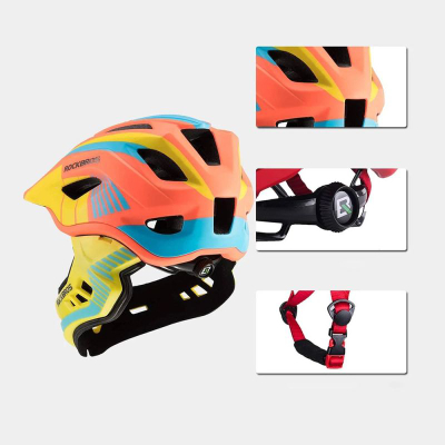 Helmetë biçiklete për kalamaj Rockbros TT-32SOYB-M, me mjekër që hiqet, madhësia M, verdhë portokalli