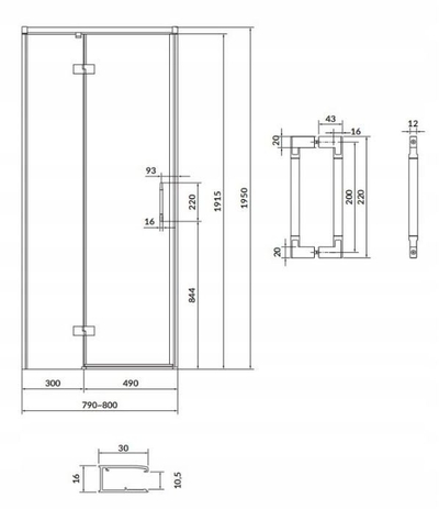 Derë dushi Cersanit LARGA Chrome, 80x195 cm, xham i tejdukshëm 6 mm, profil krom
