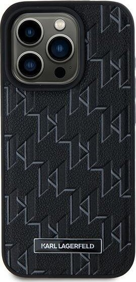 Këllëf telefoni Karl Lagerfeld Monogram MagSafe për iPhone 15 Pro Max, lëkurë PU, i zi