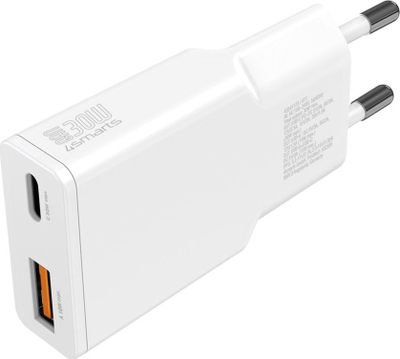 Karikues mural 4smarts PDPlug Slim Duos, 30W GaN, USB C 1x USB A 1x, i bardhë
