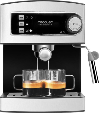 Aparat kafeje Cecotec Power Espresso 20, mulli i integruar, frothues qumështi, gri