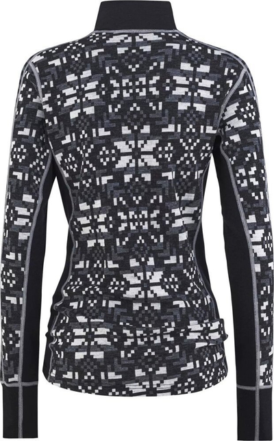 Bluzë termike Kari Traa Else Wool Half Zip, lesh Merino 100%, mëngë të gjata, e zezë me print