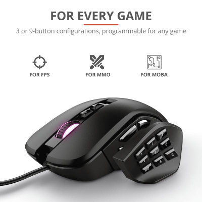 Maus gaming Trust GXT 970 Morfix, 10000 DPI, RGB, i zi