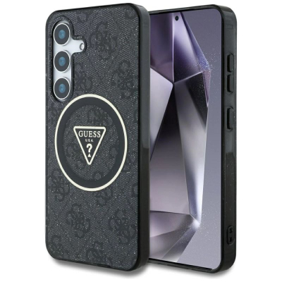 Kapak telefoni Guess Guhms25Shg4Prtgk për Samsung S25, magnetik, metal glitter, i zi