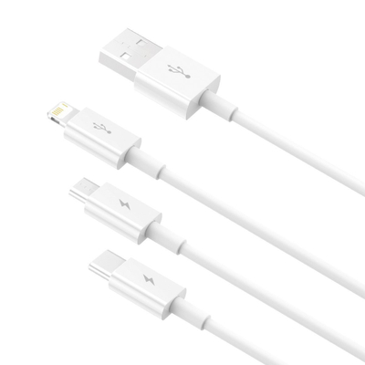 Kabllo USB Baseus CAMLTYS-02, 3 në 1, 1.5m, e bardhë