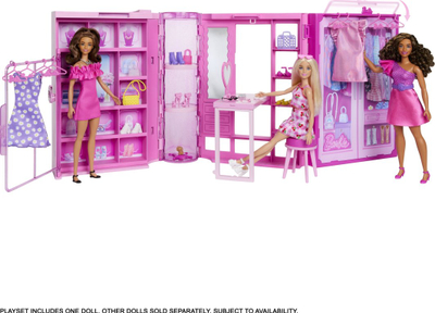 Set loje Barbie Dream Closet, garderobë me gjona, rozë
