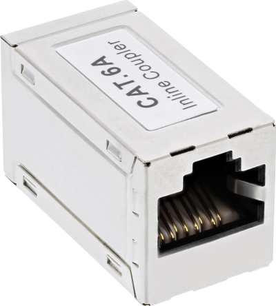 Adaptor rrjeti InLine Cat.6A, 2x RJ45 F F, i blindum, metalik, argjendtë