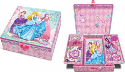 Set ditari për kalamaj Pulio Pecoware Princess, kuti me rafte, stilolaps me 4 ngjyra, rozë