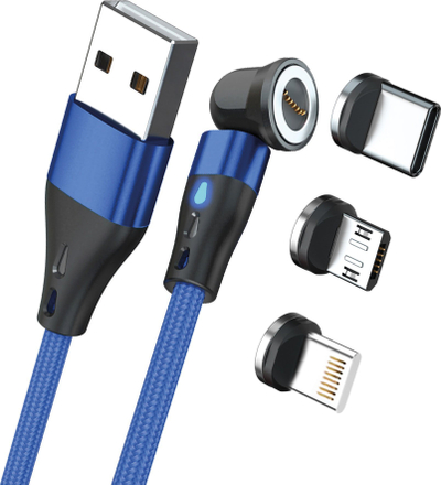 Kabllo magnetike RealPower 3A, 2m, me adapterë, blu