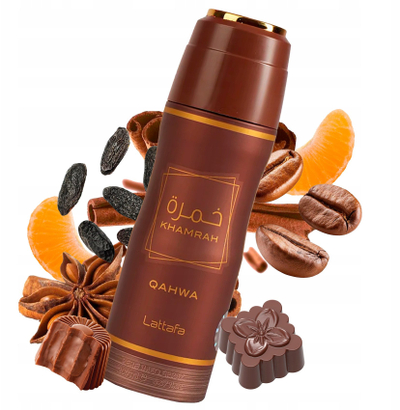 Deodorant trupi Lattafa Khamrah Qahwa, 200 ml, uniseks, me aromë kafeje