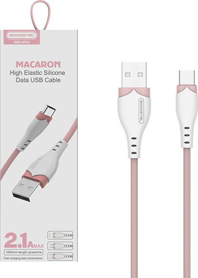 Kabllo USB Somostel SMS-BP04, Type-C, 2.1A 20W, 1.2m, rozë