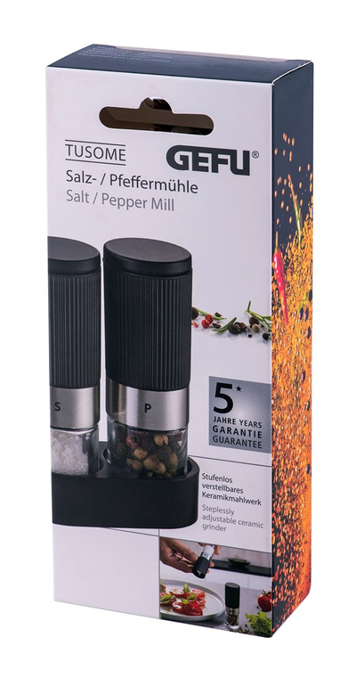 Set mulli për kripë dhe piper, bërthamë qeramike, me mbajtëse, transparent