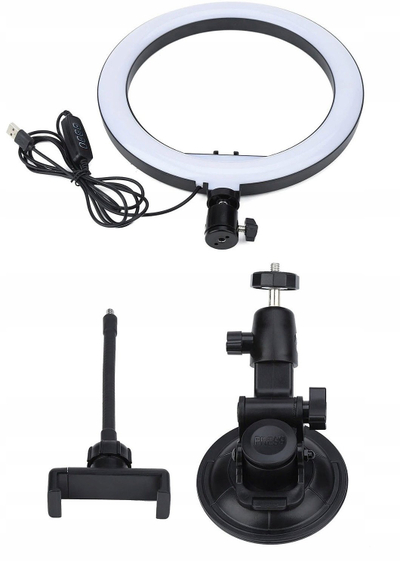 Selfie stick me dritë unazore GELID LUX, LED tri ngjyra, 10 nivele ndriçimi, i zi
