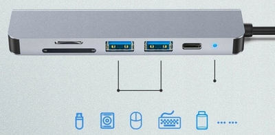 USB HUB 6 në 1, 6 porta USB, i zi
