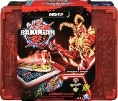 Kuti lodrash Bakugan Baku Tin, figurine Special Attack Mantid, me ruajtje kartash, shumëngjyrëshe