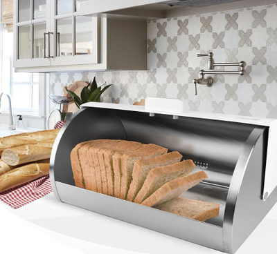 Kuti buke inox me kapak rrëshqitës, për bukë dhe ëmbëlsira, argjendtë