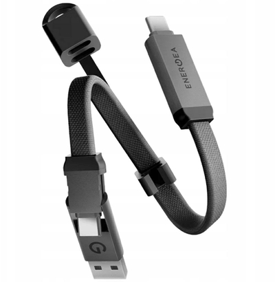 Kabllo 2 ne 1 Energea Sheath Key, USB C ne USB C dhe USB A, 60W, 15cm, gri gunmetal