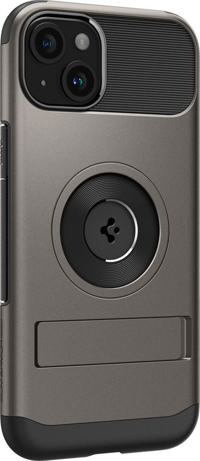 Mbulesë telefoni Spigen Slim Armor MagFit për iPhone 15 14 13, me MagSafe, me kickstand, gri gunmetal