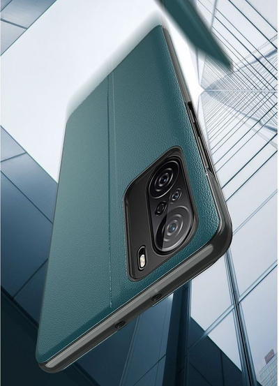 Këllëf telefoni Hurtel Eco Leather View Case për Xiaomi Redmi K40 Pro Plus K40 Pro K40 Poco F3, me mbajtëse, portokalli