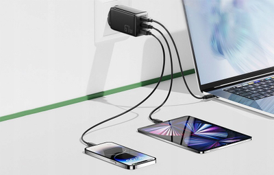 Karikues muri Essager GaN 67W, 2xUSB C, USB A, i zi