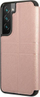 Флип футрола Guess Saffiano Stripes за Galaxy S22 Plus, со џебови за картички, розова